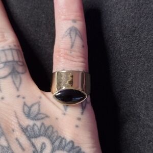 Chunky Gold Tone Black Stone Ring